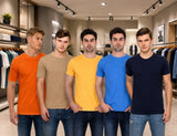 Men's Solid Round Neck Polycotto Multicolor T-Shirt (Pack of 5)